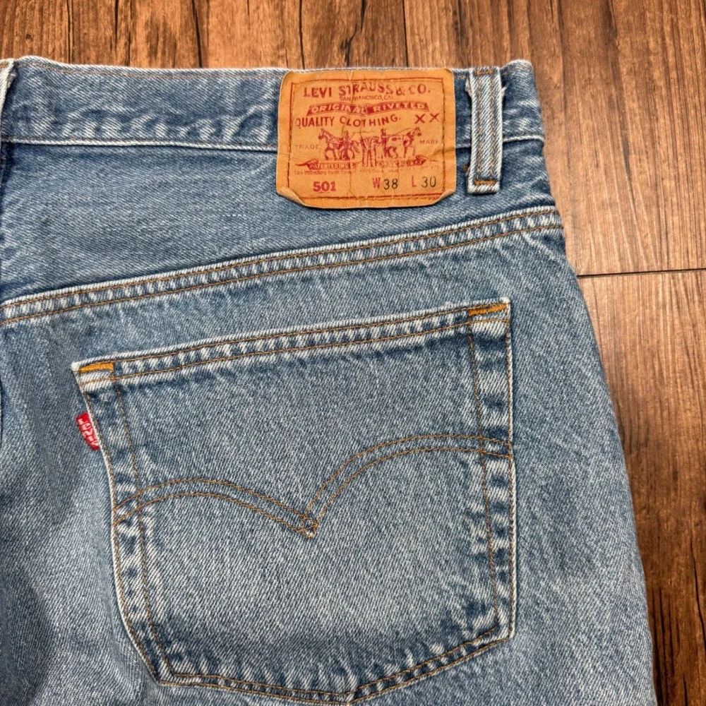 Vtg 90s Levis 501 Jean Mens 38x30 (36x27) Blue Denim Straight Leg Button Fly USA